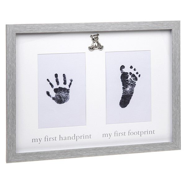 My First Handprint & Footprint Baby Photo Frame With Silver Teddy Bear