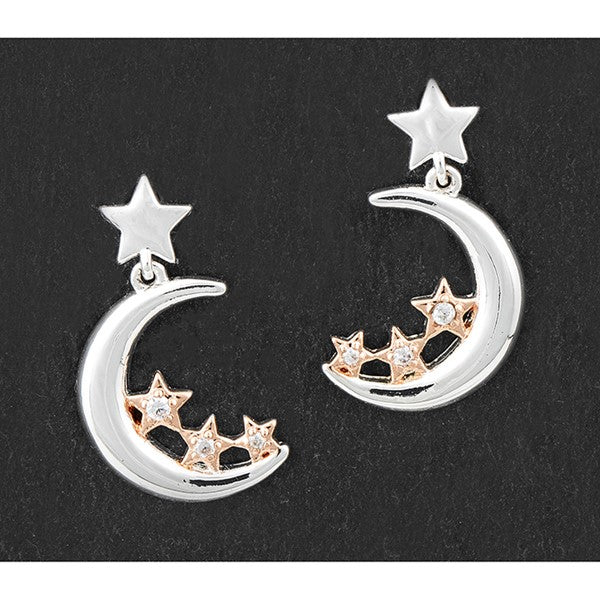 Equilibrium  Polished Two Tone Pretty Moon & Stars Earrings