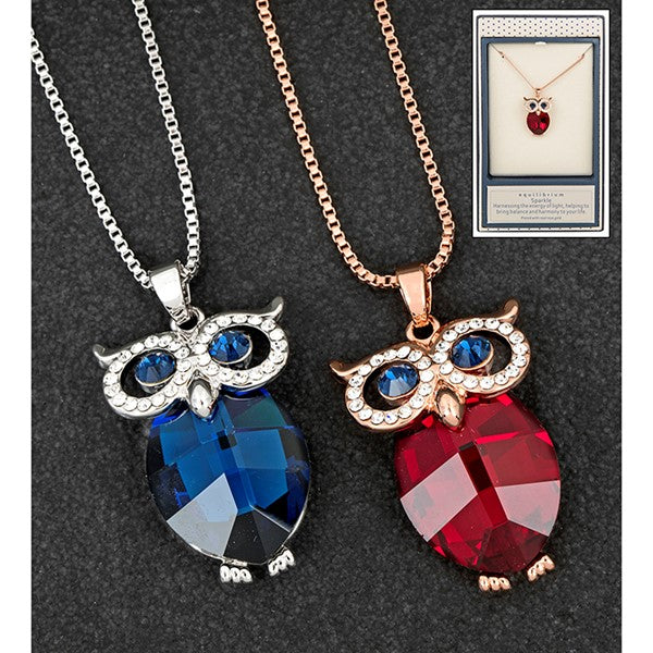 Equilibrium Crystal Owl White & Rose Gold Necklaces