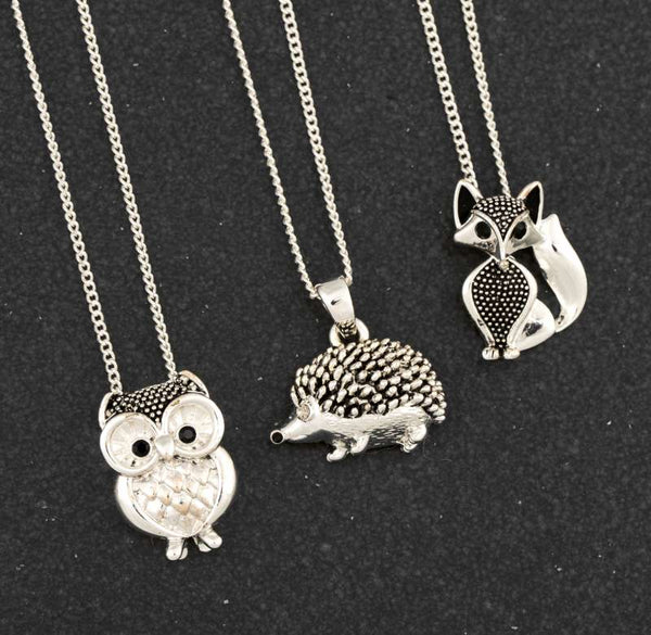 Equilibrium  Hedgehog. Fox .Owl Silver Plated Necklace