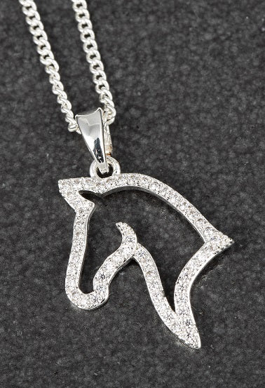 Equilibrium Silver Plated Dimond Horse Head Necklace