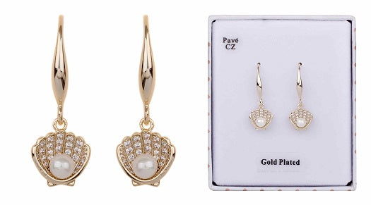 Equilibrium Gold Plated Pave Pearl Shell Earrings