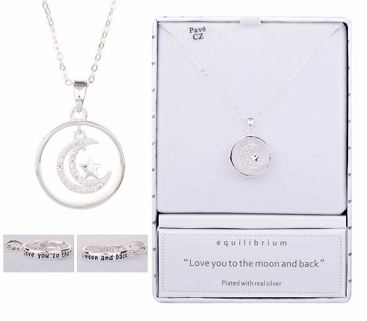 Equilibrium Mini Icon Message Silver Plated Necklace Love Moon