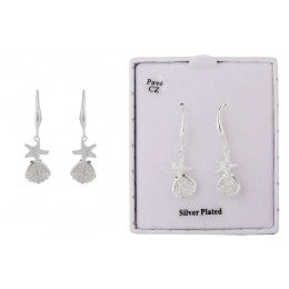 Equilibrium Seashore Shell Starfish Silver Plated Earrings