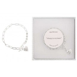 Equilibrium Contempary Message Silver Plated T-Bar Bracelet - Always in my heart