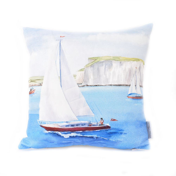 By The Seaside Cushion - Sail Boat at Dover by Finola Stack