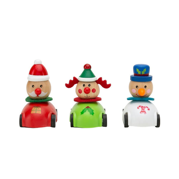 Wooden  Christmas Character Pull Back Cars