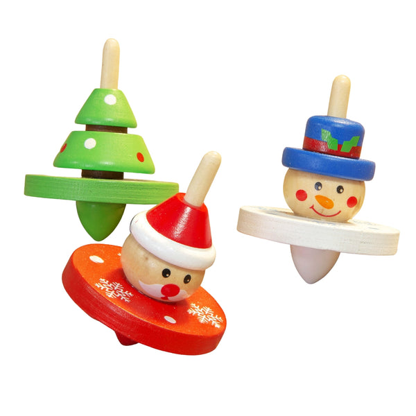 Wooden  Christmas Character Spinning Tops